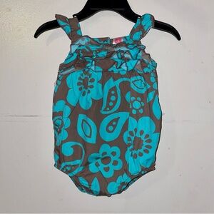 Carter's Blue and Brown Floral Baby Romper with Ruffles